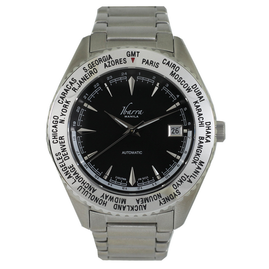 サルバドール 40mm ワールドタイマー オートマチック スチール ドレスウォッチ (ブラック ダイヤル)