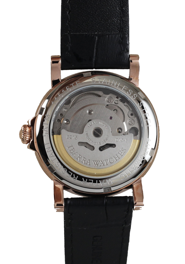 PLARIDEL 38MM 自動巻き ローズゴールド ドレスウォッチ (ブラック ストラップ)