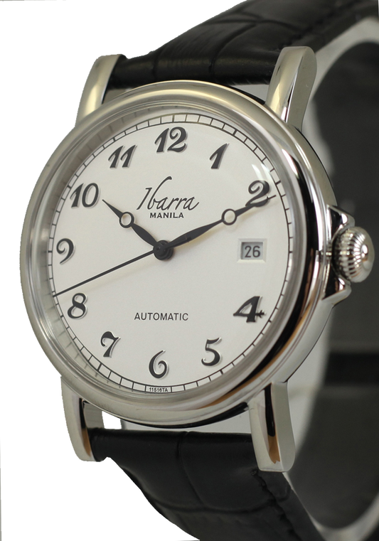 PLARIDEL 38MM 自動巻き シルバー ドレスウォッチ (ブラック ストラップ)
