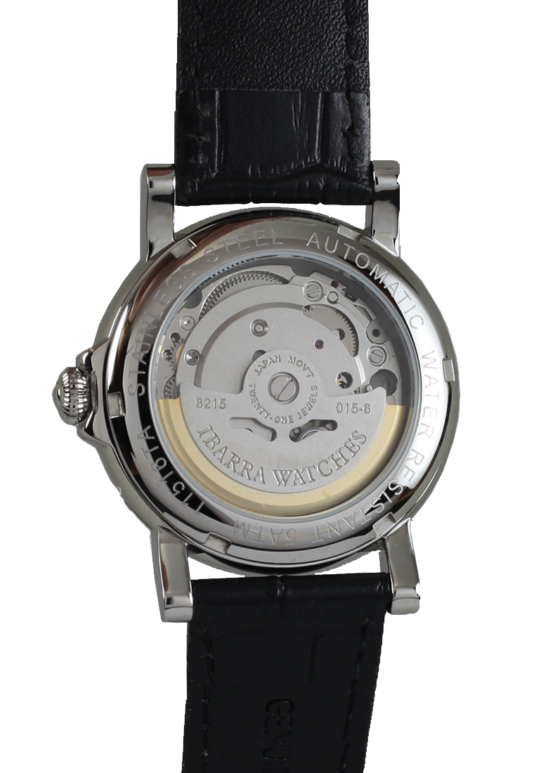 PLARIDEL 38MM AUTOMATIC SILVER DRESS WATCH (BLACK STRAP)