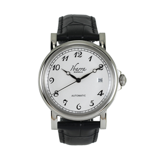 PLARIDEL 38MM 自動巻き シルバー ドレスウォッチ (ブラック ストラップ) 