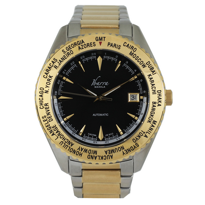 SALVADOR 40MM WORLD TIMER AUTOMATIC TWO-TONE DRESS WATCH (BLACK DIAL)