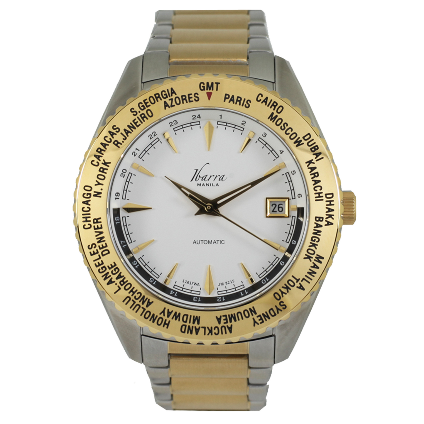 SALVADOR 40MM WORLD TIMER AUTOMATIC TWO-TONE DRESS WATCH (WHITE DIAL)