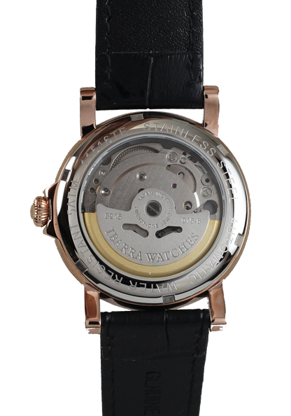 PLARIDEL 38MM 自動巻き ローズゴールド ドレスウォッチ (ブラック ストラップ)