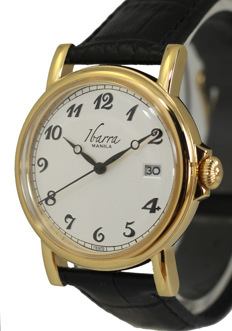 PLARIDEL 38MM クォーツ ゴールド ドレスウォッチ (ブラック ストラップ) 