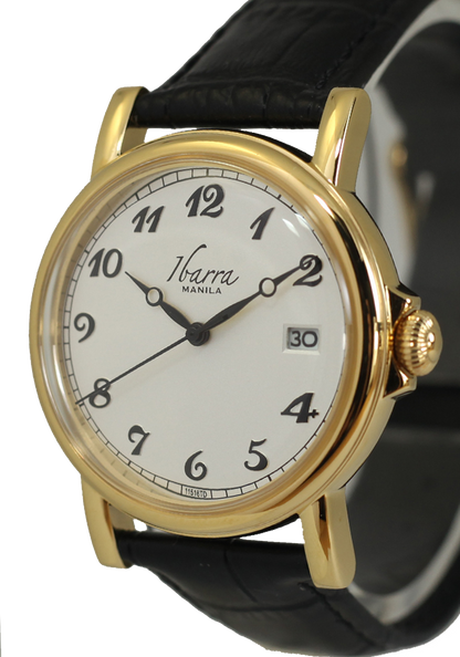 PLARIDEL 38MM クォーツ ゴールド ドレスウォッチ (ブラック ストラップ) 