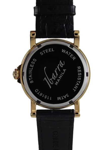 PLARIDEL 38MM クォーツ ゴールド ドレスウォッチ (ブラック ストラップ) 