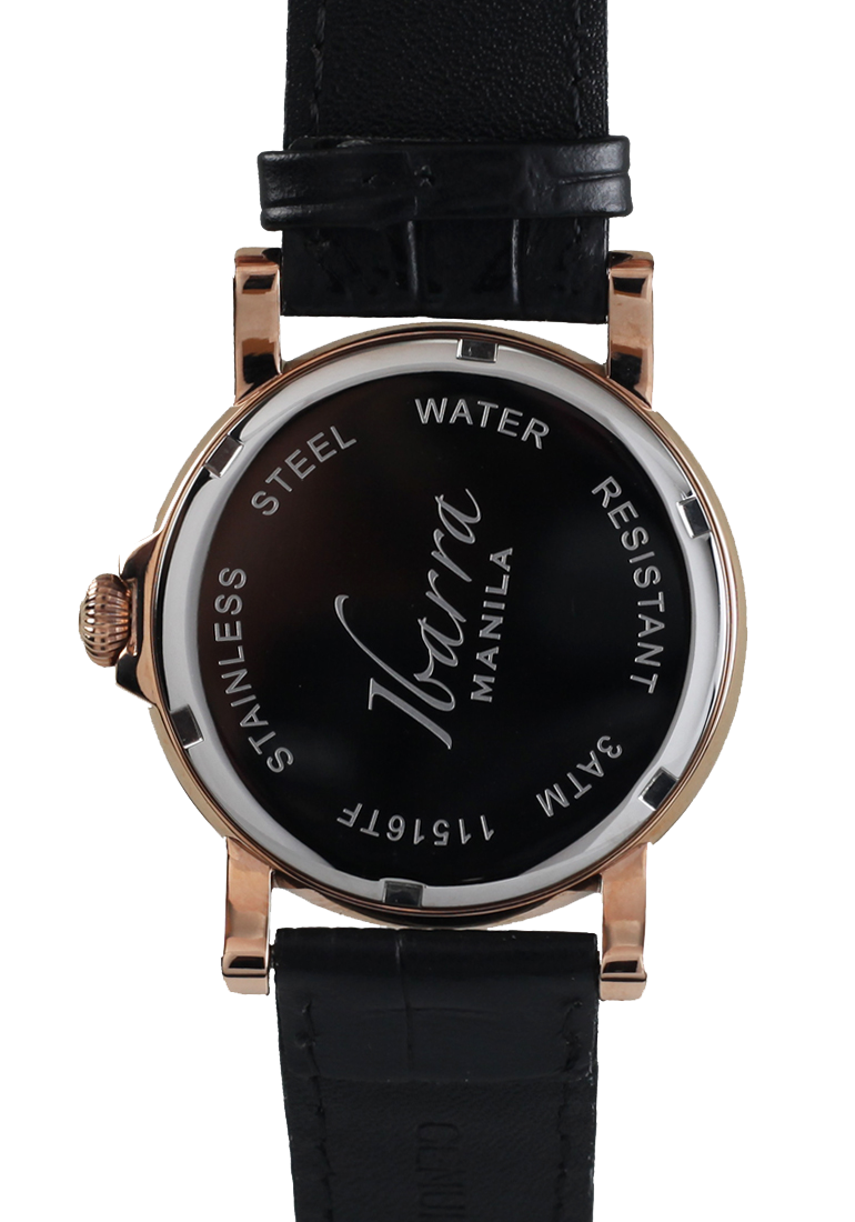 PLARIDEL 38MM クォーツ ローズゴールド ドレスウォッチ (ブラックストラップ) 