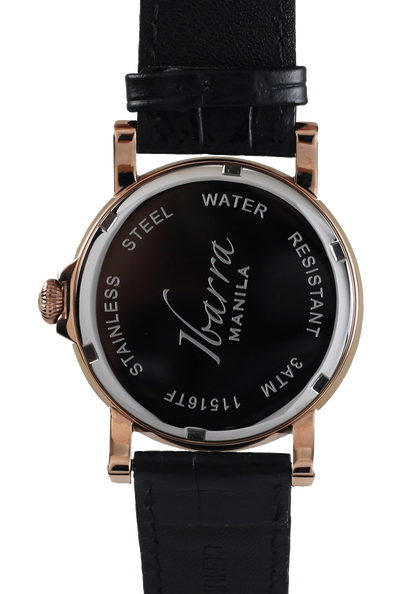 PLARIDEL 38MM クォーツ ローズゴールド ドレスウォッチ (ブラックストラップ) 