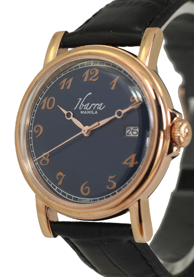 PLARIDEL 38MM クォーツ ローズゴールド ドレスウォッチ (ブラックストラップ) 