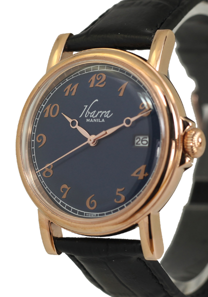 PLARIDEL 38MM クォーツ ローズゴールド ドレスウォッチ (ブラックストラップ) 