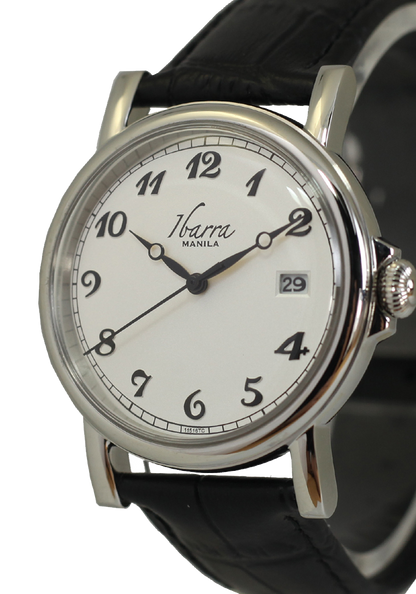PLARIDEL 38MM クォーツ シルバー ドレスウォッチ (ブラック ストラップ) 