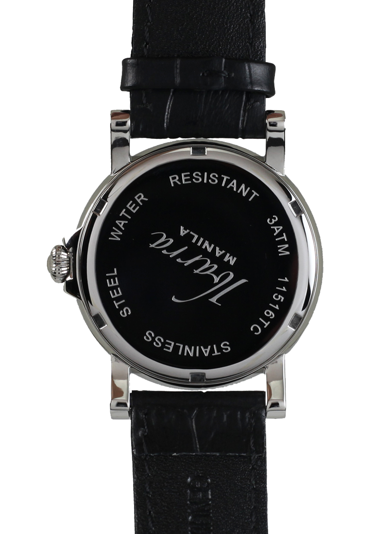 PLARIDEL 38MM クォーツ シルバー ドレスウォッチ (ブラック ストラップ) 